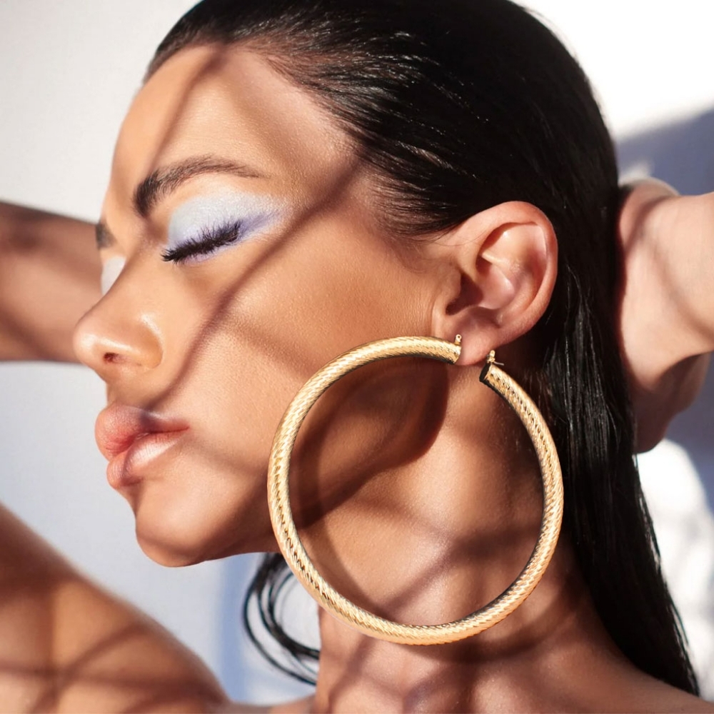 Thick Gold Hoop Earrings Big 4" Bold Casual Chunky Metal Womens Wide Textured